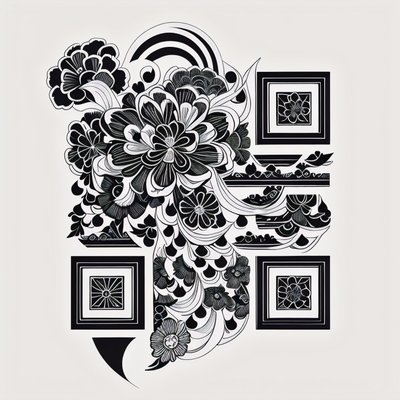 Marigold Tattoo Line Art QR Code for Temporary Tattoos