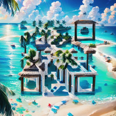 Maldives Overwater Resort Digital Painting QR Code for Posters