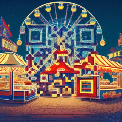 Pixel Fairground Ferris Wheel QR Code for Posters