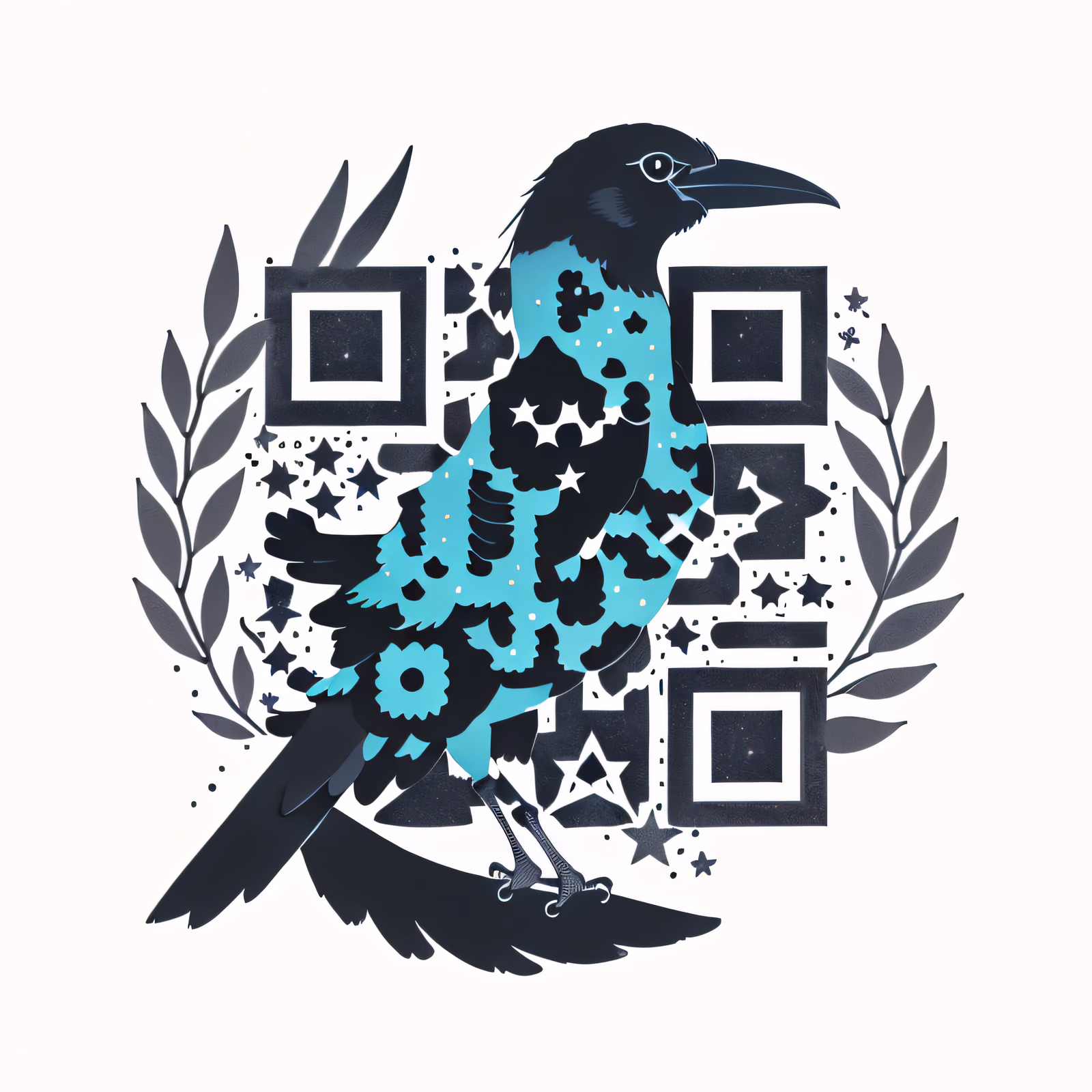 Ворон со звёздами в стиле тату: QR-код для временных татуировок — изображение 1