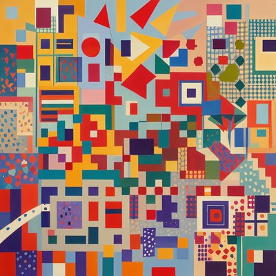 Colorful Geometric Patchwork Abstract QR Code Art