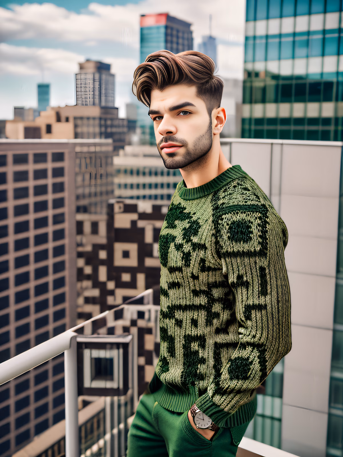 Green Sweater Rooftop Portrait QR Code for Posters — image 1
