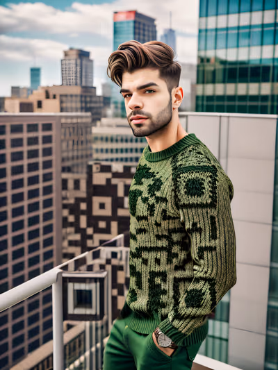 Green Sweater Rooftop Portrait QR Code for Posters — image 1