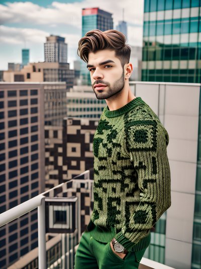 Green Sweater Rooftop Portrait QR Code for Posters