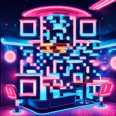 Неоновая космическая закусочная в стиле ретрофутуризма: QR-код для меню — изображение 1