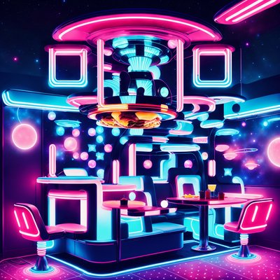 Neon Space Diner Retrofuturism QR Code for Restaurant Menus