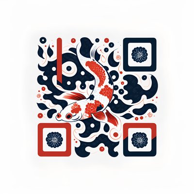 Красный карп кои, плоский векторный QR-код для упаковки