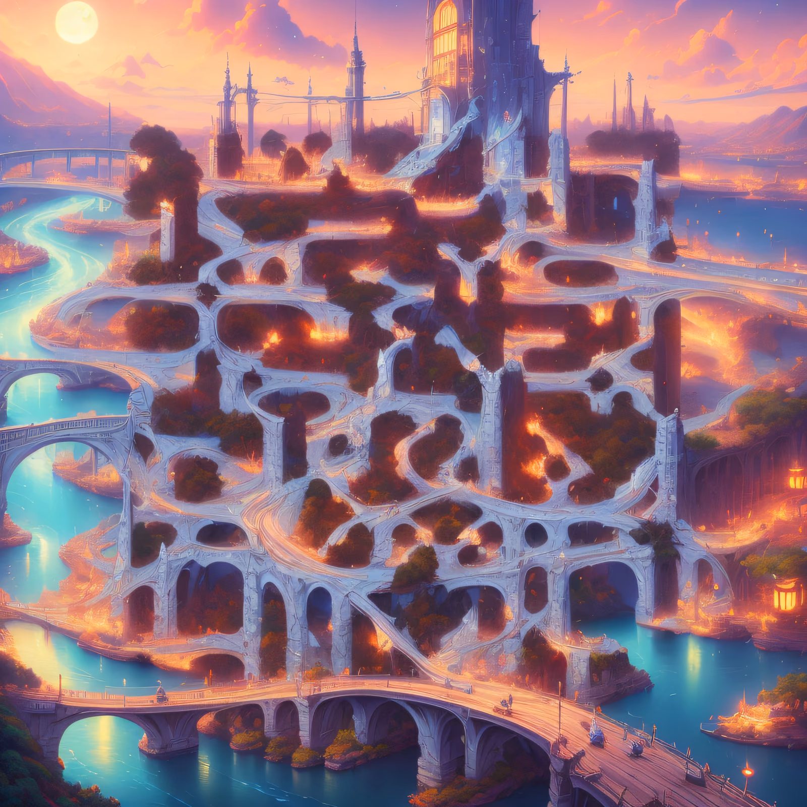 Fantasy Bridge City Matte Painting QR Code Art — image 1