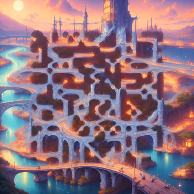 Fantasy Bridge City Matte Painting QR Code Art — image 1