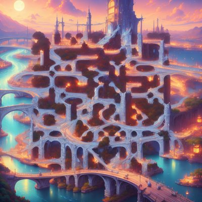 Fantasy Bridge City Matte Painting QR Code Art
