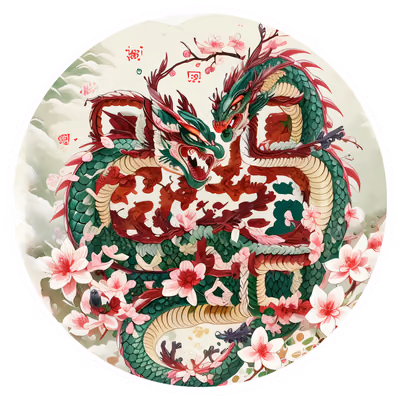 东方双龙樱花矢量二维码设计,适用于贴纸 — 图片 1