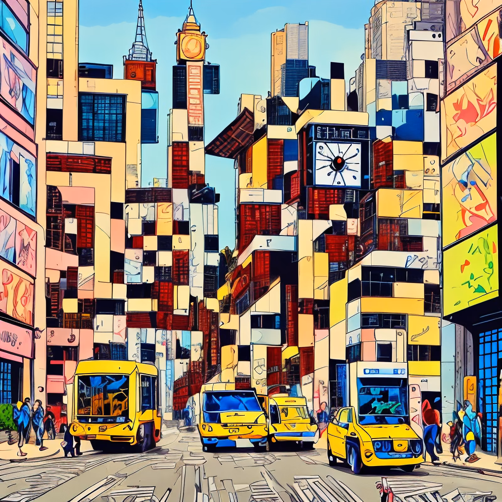 Comic Style City Street Taxis QR Code for Posters — image 1