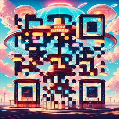 QR-код в ретрофутуристичном небе: заправка на облаках