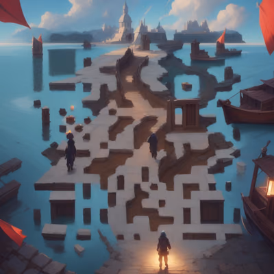 Fantasy Harbor Pier Concept Art QR Code for Posters — image 1