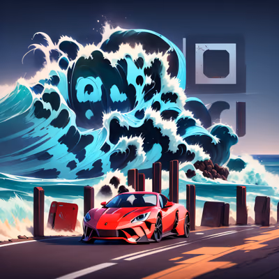 Красный спорткар и волна: QR-код для постеров — изображение 1