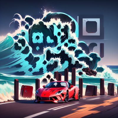 Red Sports Car Wave Painting QR Code for Posters