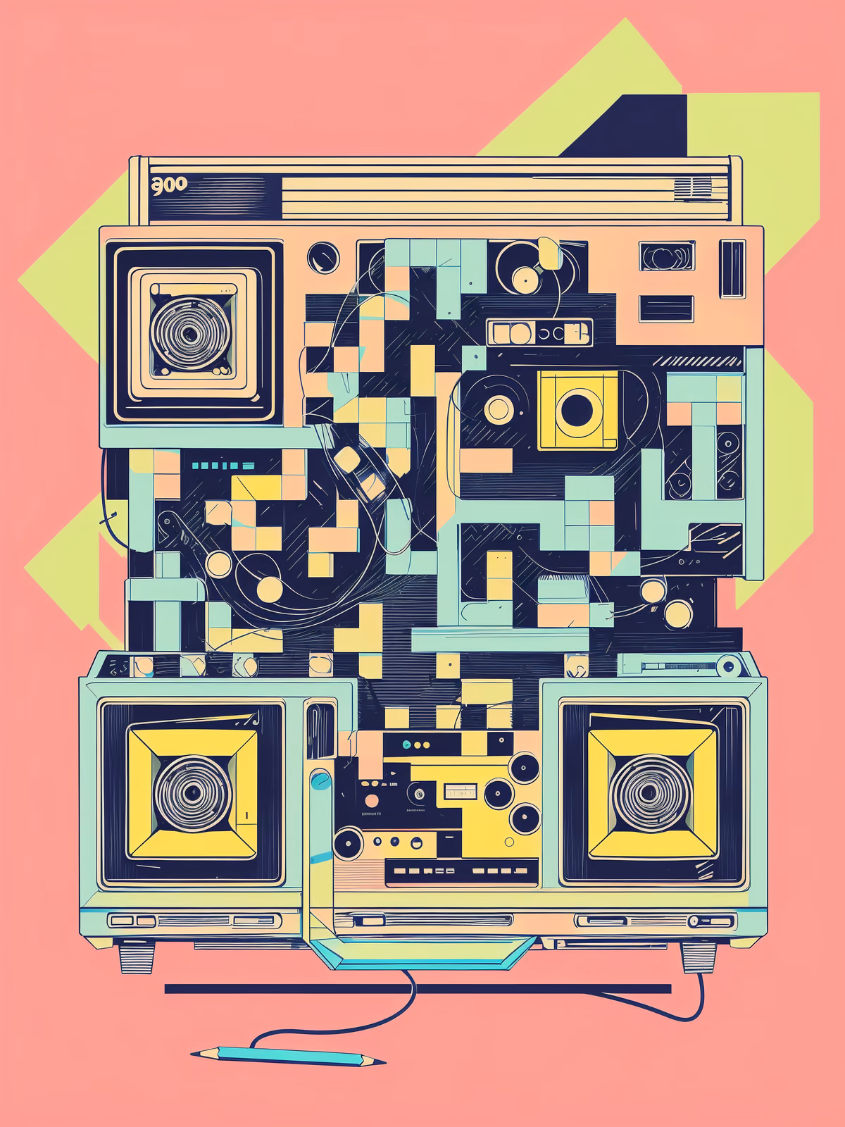 Retro Boombox Memphis Style QR Code for Posters — image 1