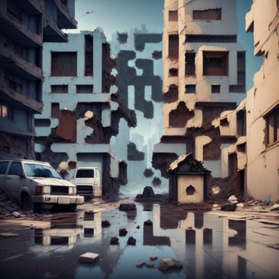 Ruined Street Matte Painting QR Code for Posters