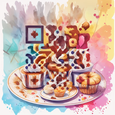 Cupcakes on Plate Watercolor QR Code for Stickers — image 1