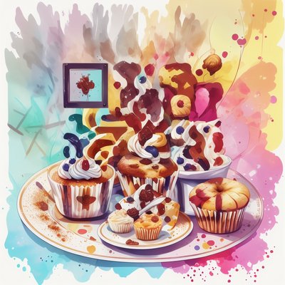 Cupcakes on Plate Watercolor QR Code for Stickers