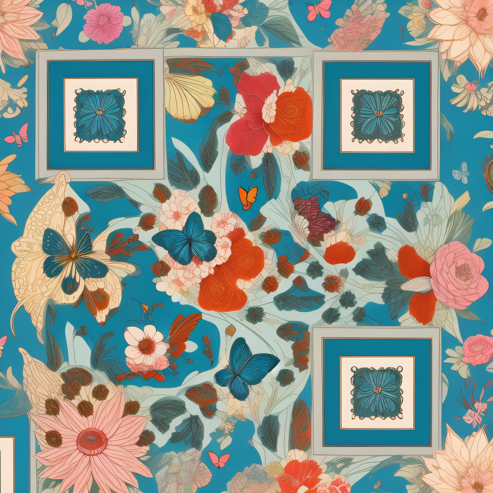 Teal Floral Butterfly Pattern QR Code Art — image 1