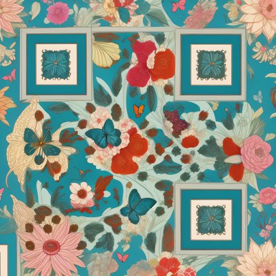 Teal Floral Butterfly Pattern QR Code Art