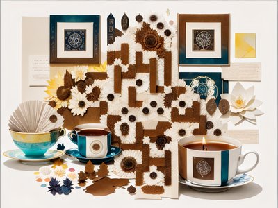 Tea Cups Paper Flowers Collage QR Code Art