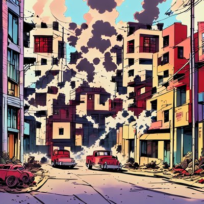 Comic Style City Street Smoke QR Code for Posters