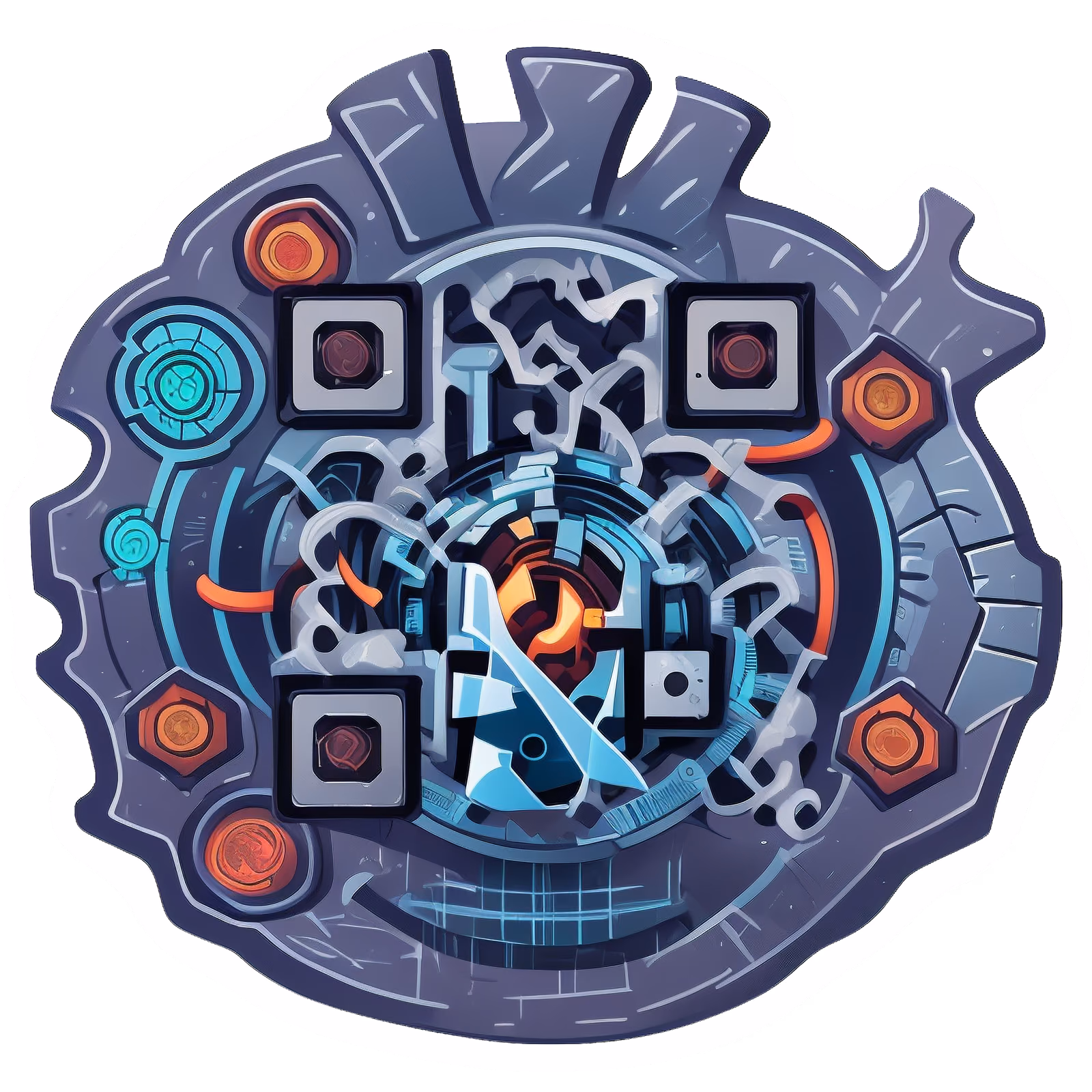 Механическая технологичная эмблема, векторный QR-код для стикеров — изображение 1