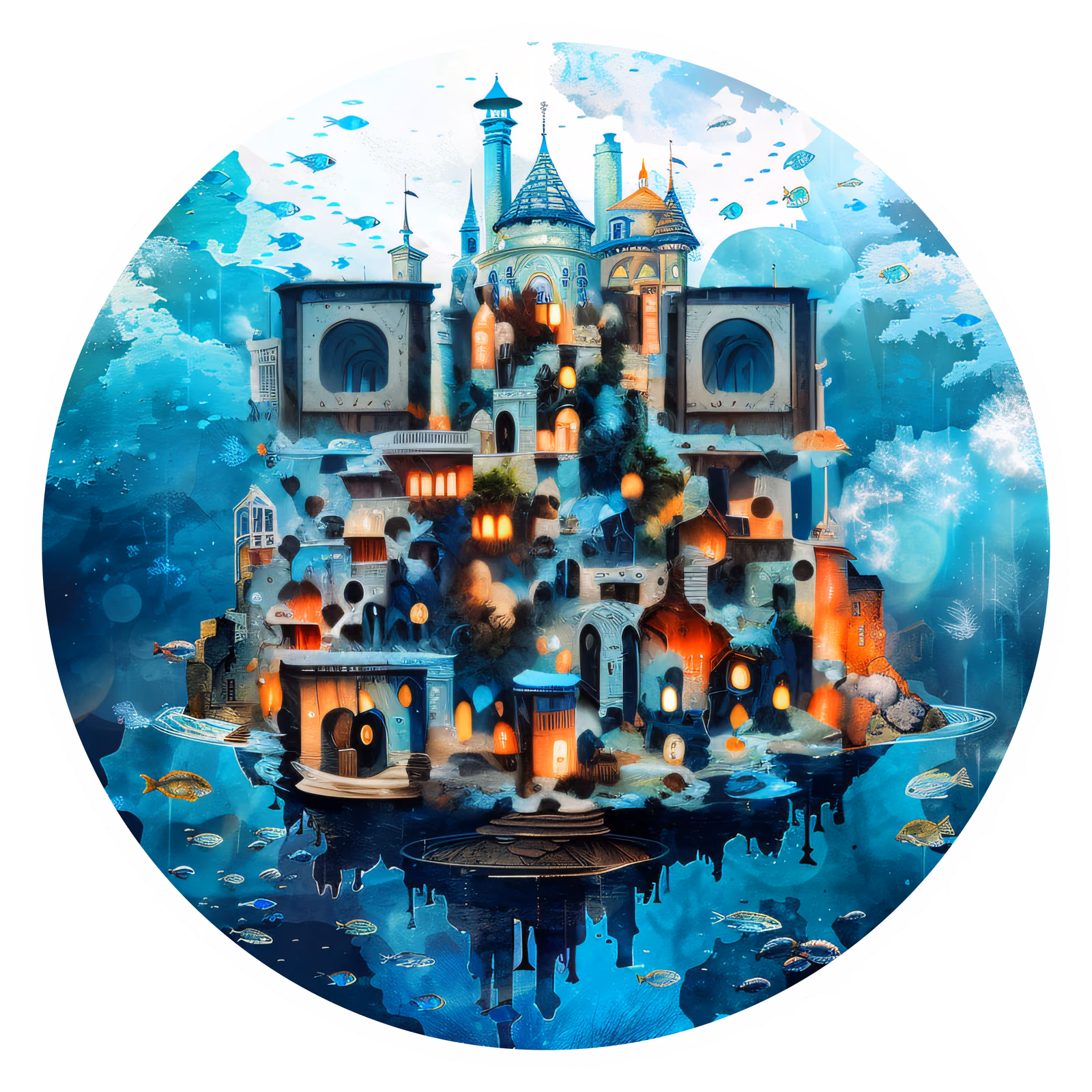 Underwater Fantasy City Digital Painting QR Code for Stickers — image 1
