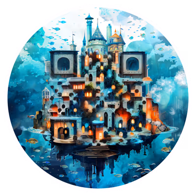 Underwater Fantasy City Digital Painting QR Code for Stickers — image 1