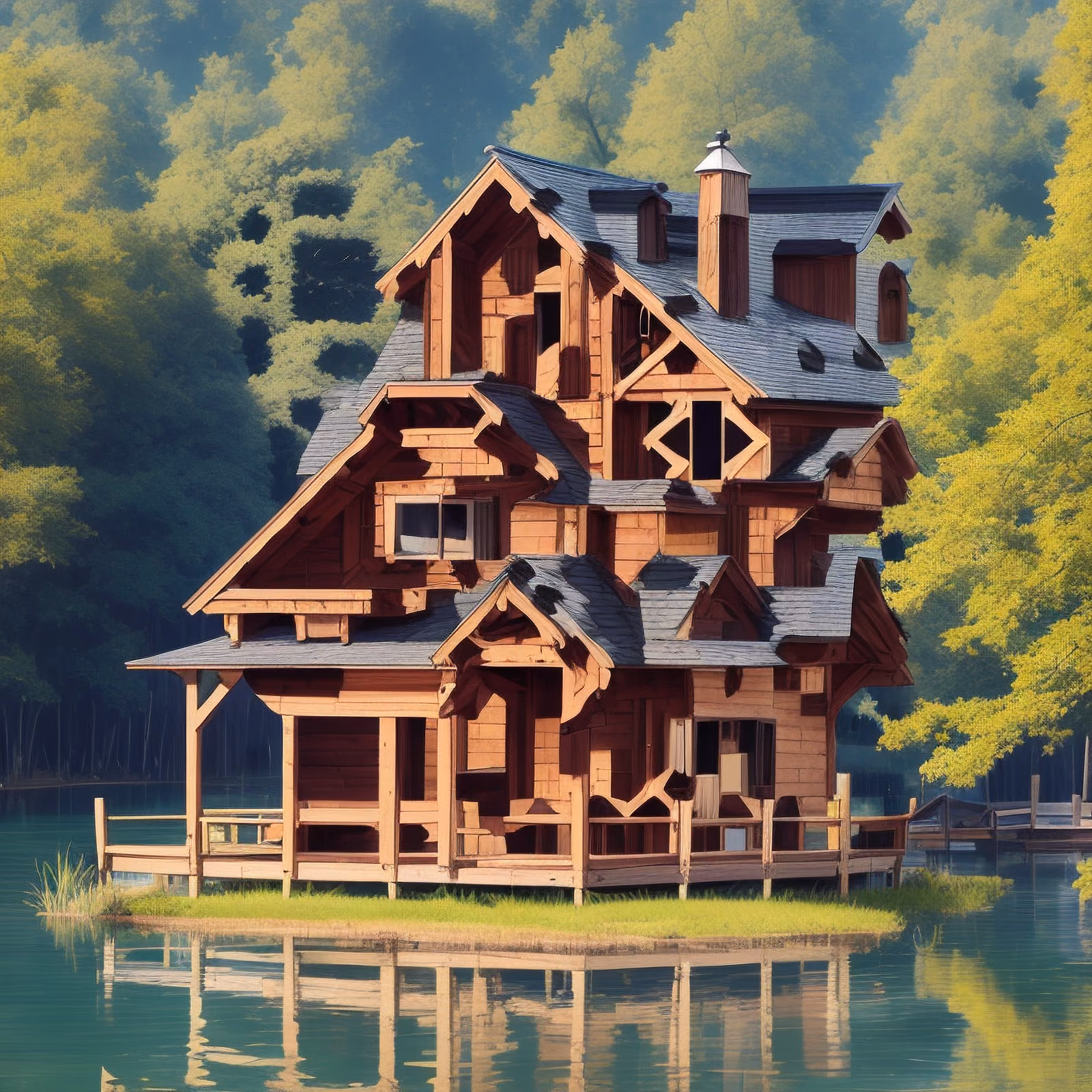 Wooden Lake House Vector QR Code for Posters — image 1