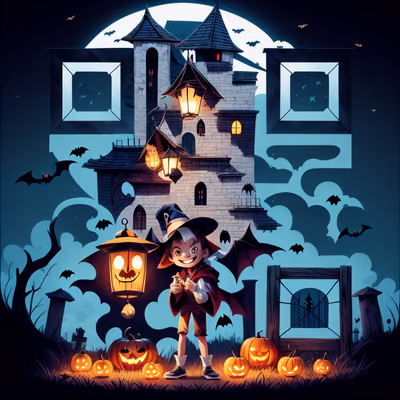 Haunted Tower Halloween Cartoon Kids QR Code for Posters — image 1