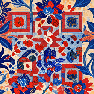 Red Blue Floral Tile Mosaic QR Code Art — image 1