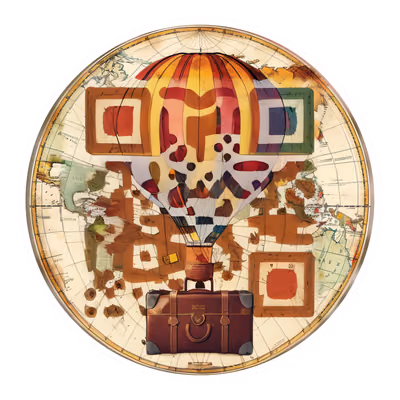 Hot Air Balloon Vintage Map QR Code for Stickers — image 1