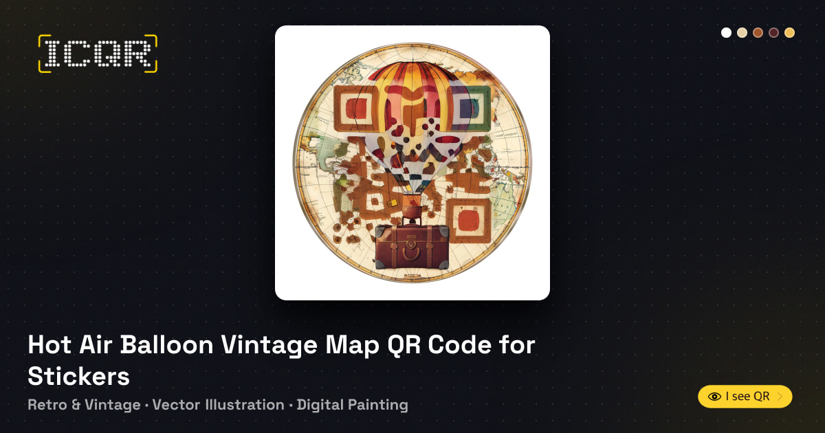 Hot Air Balloon Vintage Map QR Code for Stickers • ICQR