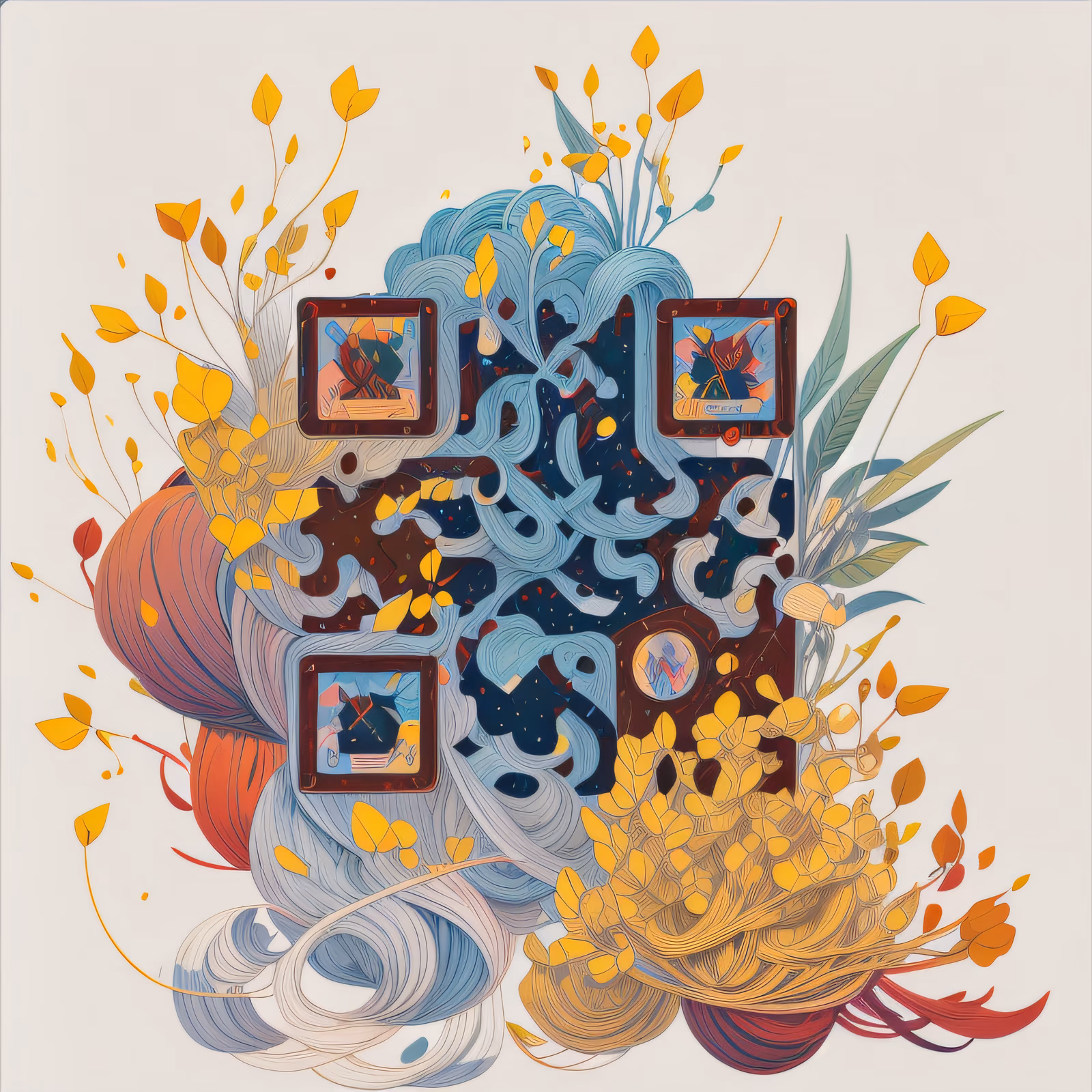 Abstract Botanical Curls Sticker Art QR Code for Stickers — image 1