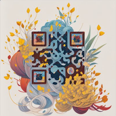 抽象植物卷曲图案贴纸风二维码艺术,适用于贴纸