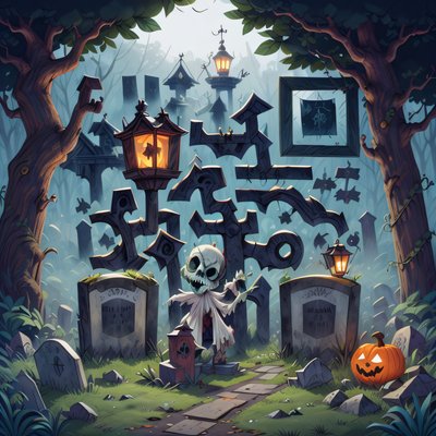 Zombie Graveyard Halloween Cartoon QR Code for Posters
