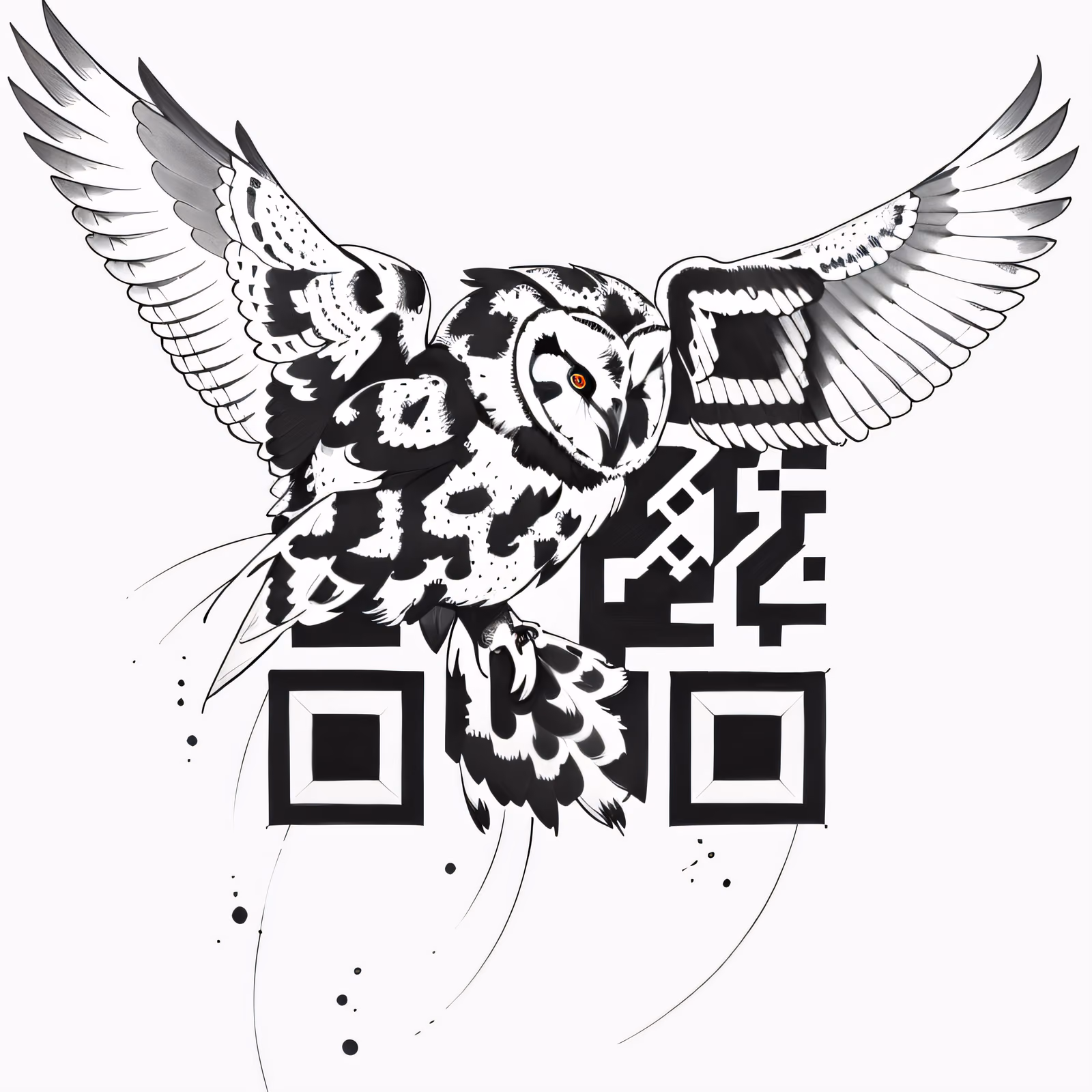 Barn Owl in Flight Tattoo QR Code for Temporary Tattoos — image 1