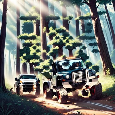 Off-Road Trucks Forest Trail Cartoon QR Code for Posters