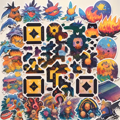 Sticker Bomb Creatures and Flames QR Code for Stickers — image 1