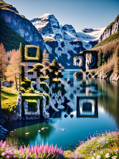 Norwegian Fjord Photorealistic Landscape QR Code for Posters
