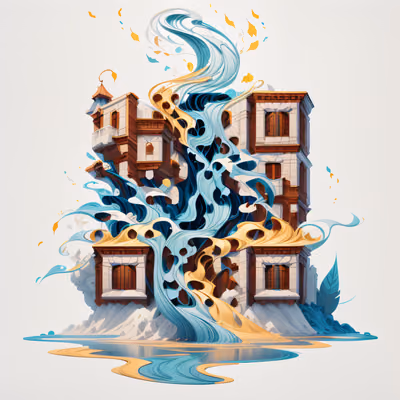 Flowing Water Buildings Game Art QR Code Art — image 1