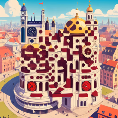 Clock Tower City Vector Cartoon QR Code for Posters — image 1