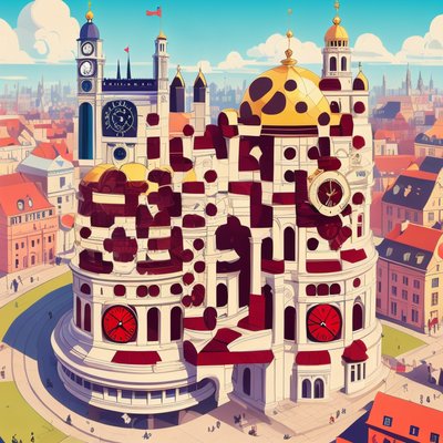 Clock Tower City Vector Cartoon QR Code for Posters