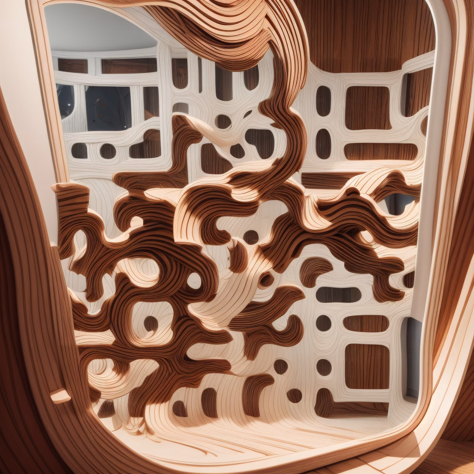 Carved Wooden Wave Sculpture QR Code Art — image 1