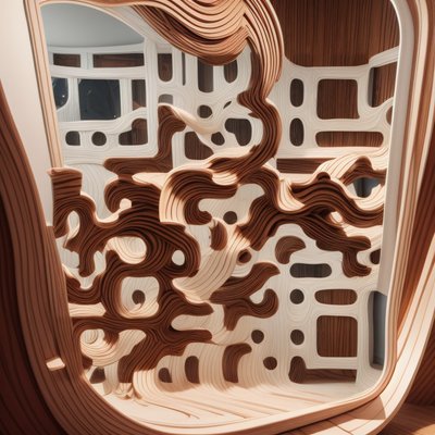 Carved Wooden Wave Sculpture QR Code Art