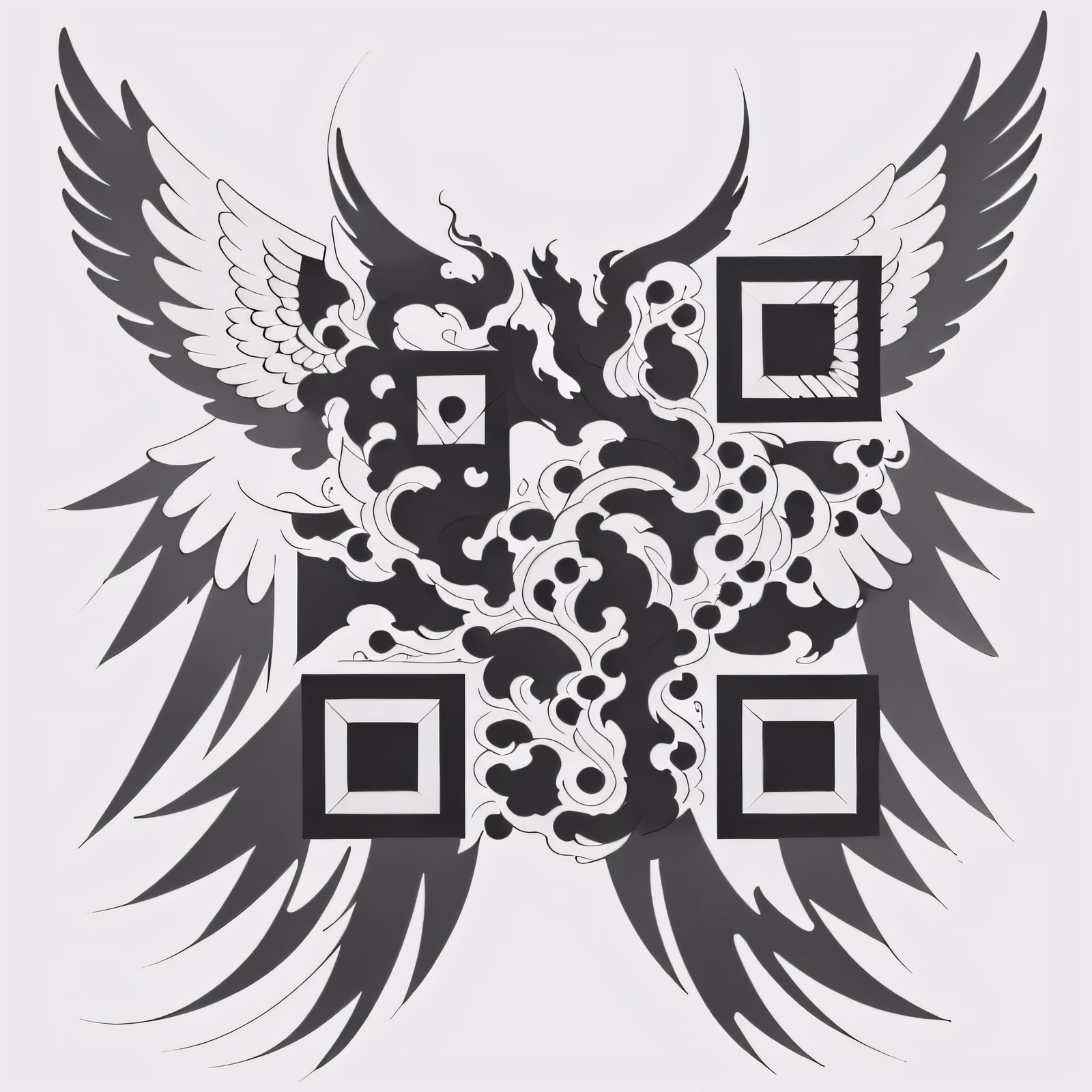 QR-код с крыльями из пламени в стиле татуировки для временных тату — изображение 1