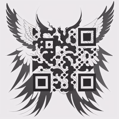 QR-код с крыльями из пламени в стиле татуировки для временных тату — изображение 1